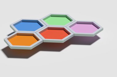 Beş renkli üç boyutlu altıgenler