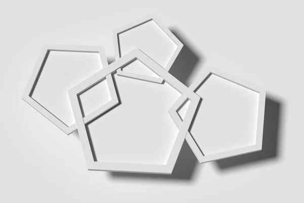 Pentágonos brancos tridimensionais lançando sombra — Fotografia de Stock