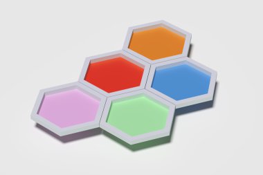 Beş renkli üç boyutlu altıgenler