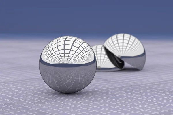 Primer plano de las bolas de metal que reflejan techo de cristal —  Fotos de Stock