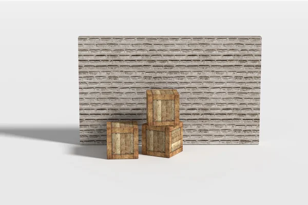 Three wooden boxes near brick wall — Stock Photo, Image