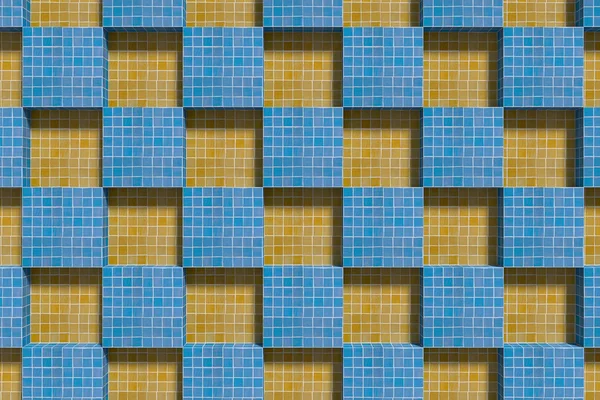 Vue sur cubes en céramique bleus et jaunes — Photo