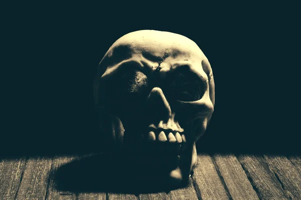 Human skull with teeth on black background — Stock Photo, Image