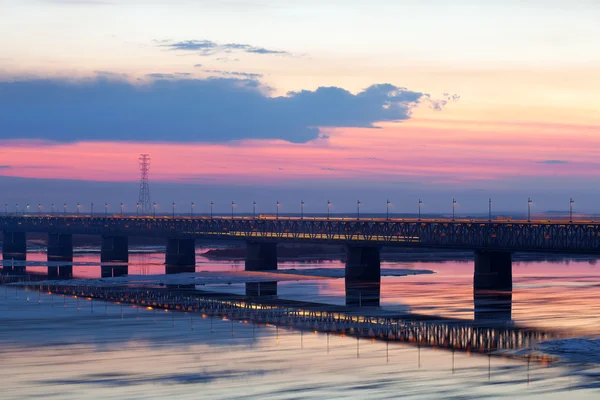 Blocos de gelo movimento borrado no rio Amur, Rússia — Fotografia de Stock