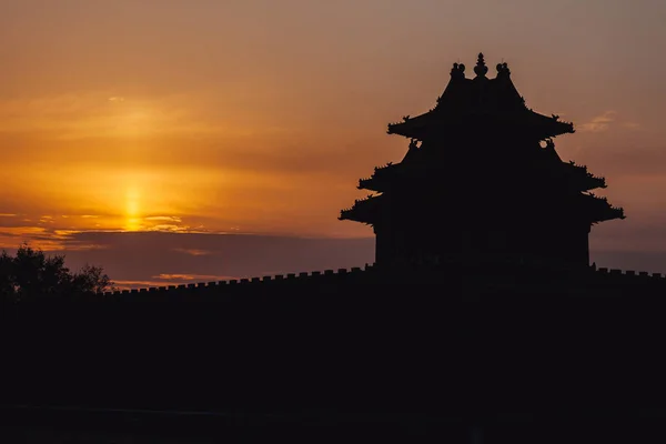 Китайский Силуэт Пагоды Перед Живописным Красочным Восходом Солнца Пекин Китай — стоковое фото