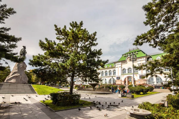 Khabarovsk Russia Settembre 2019 Stazione Ferroviaria Khabarovsk Vecchio Edificio Stile Fotografia Stock