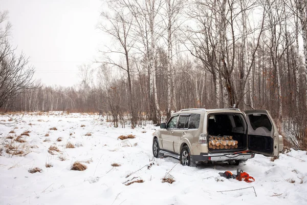 Khabarovsk Rusia Enero 2021 Mitsubishi Pajero Montero Bosque Invierno Con — Foto de Stock