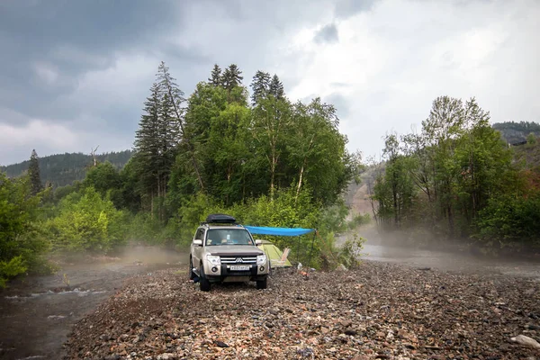 Gorny Russia July 2021 Car Camping Mountain River — Stock Photo, Image