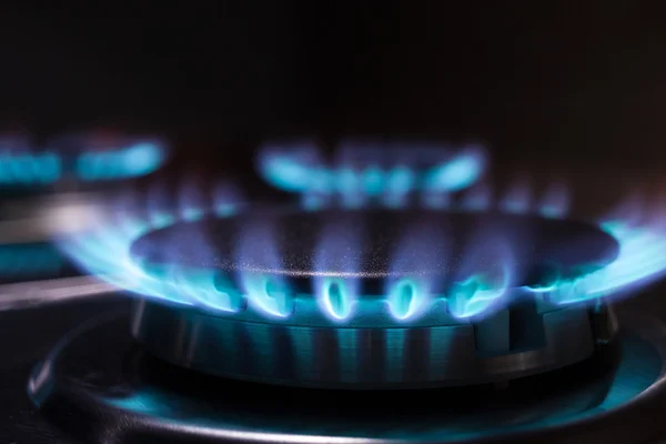 Gas burner flame at gas stove — Stock Photo, Image