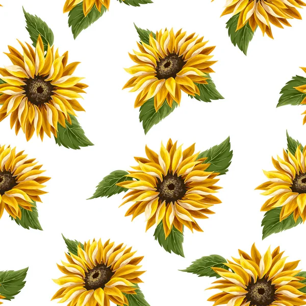 Nahtloses Muster mit Sonnenblumen auf weißem Hintergrund. — Stockvektor