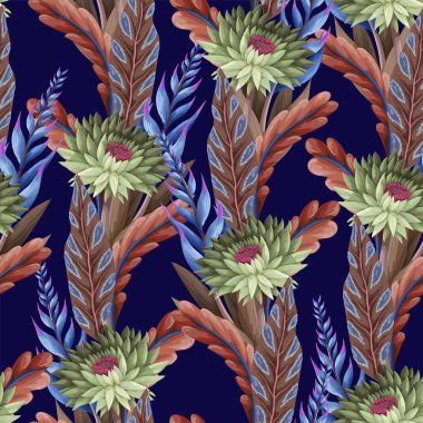 Tropik çiçeklerle kusursuz desen. Moda çiçek vektör baskısı