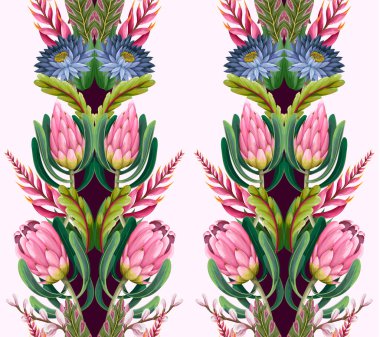 Protein çiçekleri olan bir sınır. Moda çiçek vektör baskısı.