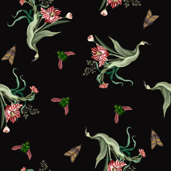 Nahtloses Muster mit Tulpen und Wildblumen. Vektor. — Stockvektor