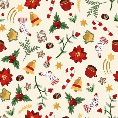Noel elementleriyle kusursuz desen. Moda basit yazdırma.