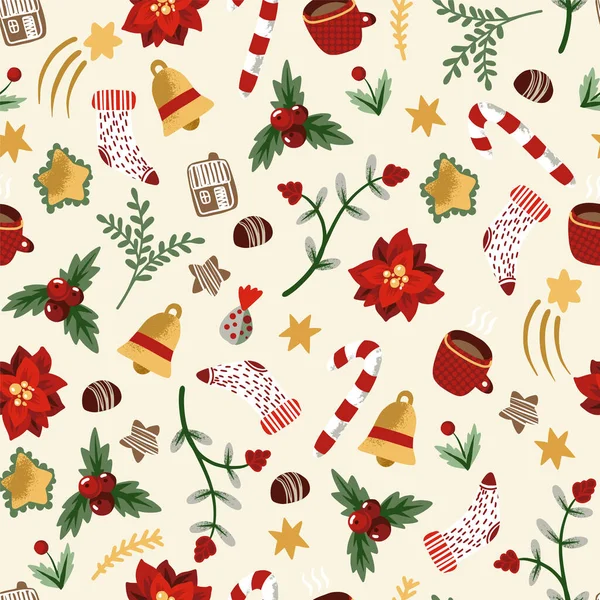Seamless pattern with Christmas elements. Trendy simple print. — 图库矢量图片