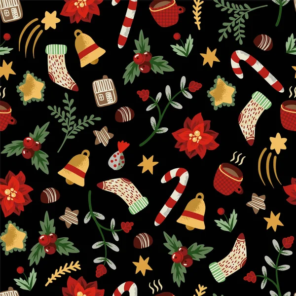 Seamless pattern with Christmas elements. Trendy simple print. — 图库矢量图片
