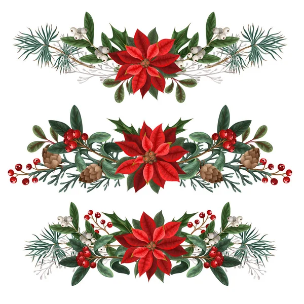 带有植物浆果、松树和叶子的花束，用于圣诞节设计. — 图库矢量图片