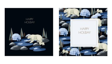Christmas greeting card with white arctic bears.