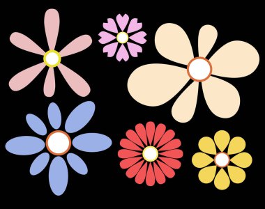 Retro çiçekler renkli basit şekiller izole edilmiş