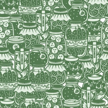 Turşulu turşulu kavanozsuz vektör deseni, ballı turşu çizilmiş el resimlerini korur..