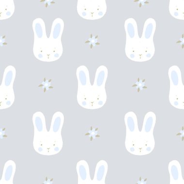 Sevimli tavşan dikişsiz vektör desenli pastel bebek odası çizimi.