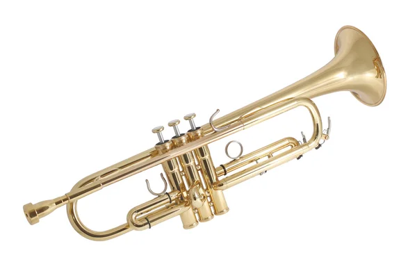 Золотая труба на белом — стоковое фото