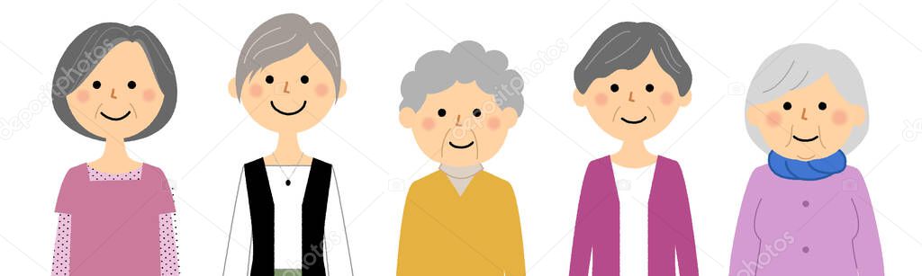 Grandmas lined up side by side/It is an illustration of grandmas lined up side by side.