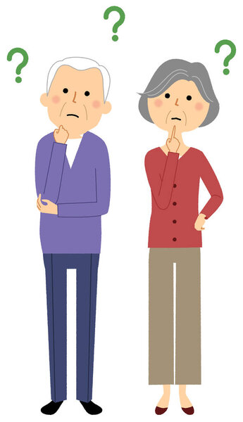 Пожилая пара интересуется / Это иллюстрация пожилой пары, которая задается вопросом.
