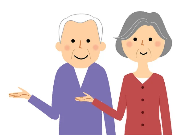 説明するお年寄り夫婦 説明するお年寄り夫婦のイラストです — ストックベクタ