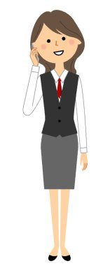 - Üniformalı bir kadın akıllı telefondan konuşuyor. - Üniformalı bir kadının akıllı telefondan konuştuğu bir resim..