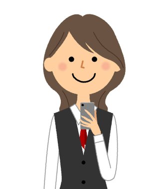 Akıllı telefonu çalıştırmak için üniformalı görünüm. Akıllı telefon kullanan üniformalı bir kadının resmi..