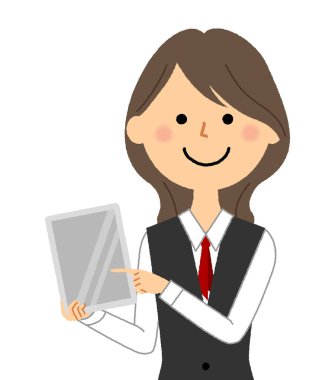 Üniformalı bir kadın elinde tablet tutuyor. Üniformalı bir kadının tablet tutarken çekilmiş bir resmi..