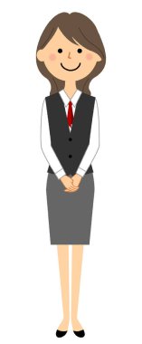 Önünde el ele tutuşan üniformalı bir kadın. Önünde el ele tutuşan üniformalı bir kadının resmi..