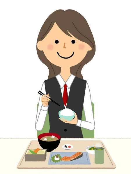 Femme Uniforme Manger Est Une Illustration Une Femme Uniforme Manger — Image vectorielle