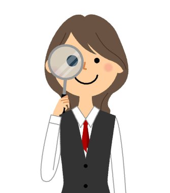 Üniformalı bir kadın büyüteçten bakıyor. Üniformalı bir kadının büyüteçle baktığı bir resim..