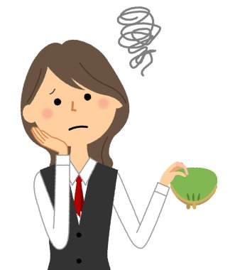 Parayla başı dertte olan üniformalı bir kadın. Parayla başı dertte olan üniformalı bir kadının resmi..