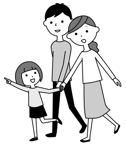 Good Family Take Walk Illustration Family Three Taking Walk — Stock Vector