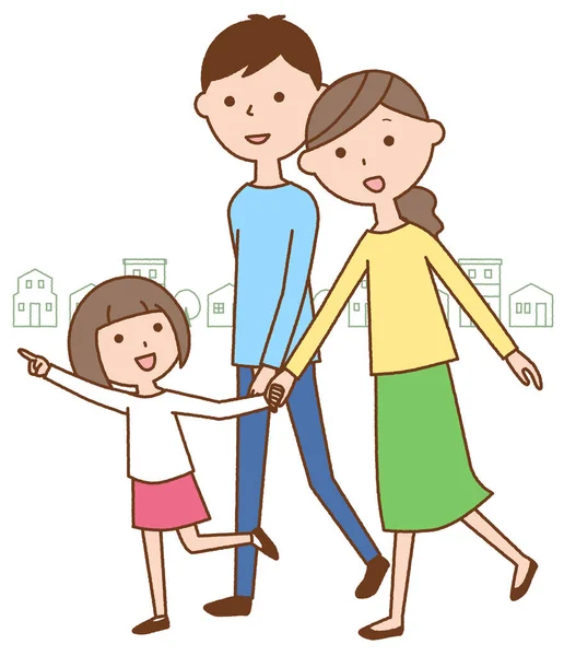 Buena Familia Para Dar Paseo Una Ilustración Una Familia Tres — Vector de stock