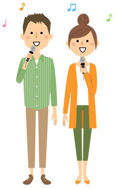 Şarkı söyleyen genç bir çift / Şarkı söyleyen genç bir çiftin illüstrasyonu.