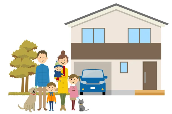 Pěkná Rodina Můj Domov Ilustrace Krásné Rodiny Můj Domov — Stockový vektor