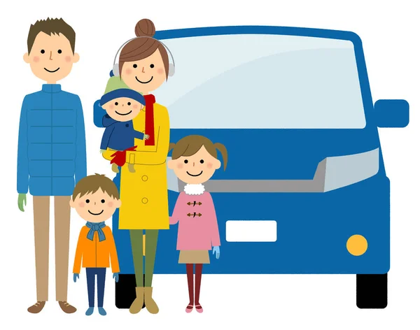 Leuke Familie Auto Het Een Illustratie Van Een Leuk Gezin — Stockvector