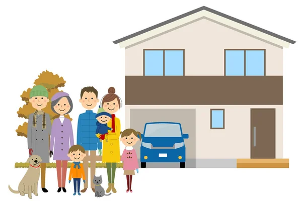 Família Agradável Minha Casa Uma Ilustração Uma Família Adorável Minha — Vetor de Stock