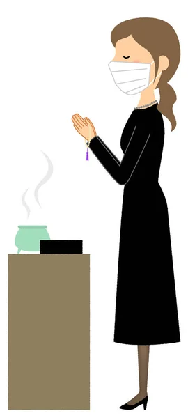 Woman Mourning Dress Who Burns Incense Illustration Woman Wearing Mourning — Vector de stock
