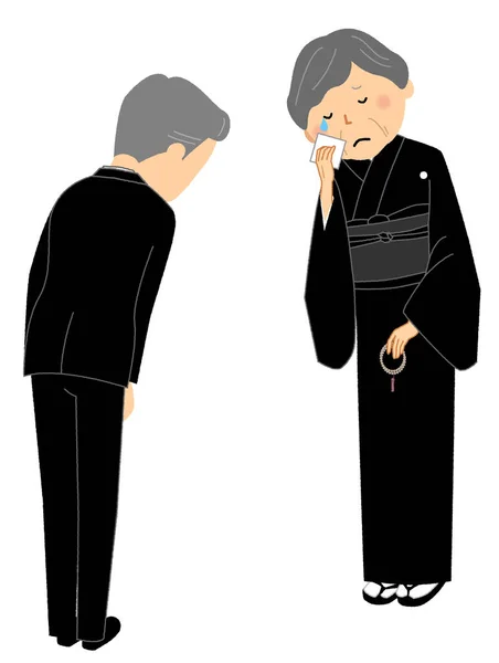 Bereaved Family Attendees Bowing Illustration Bereaved Family Attendees Bowing — Archivo Imágenes Vectoriales