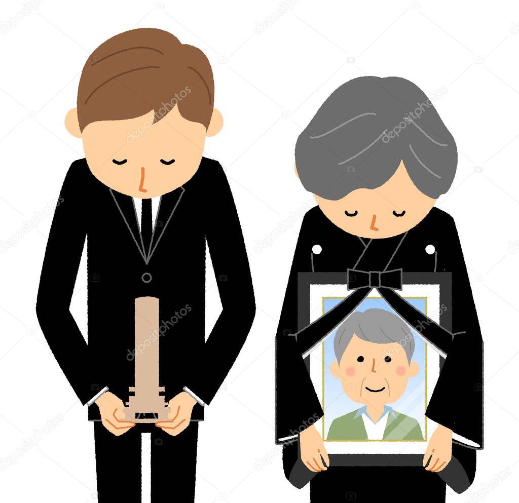 Bereaved family with a mortuary tablet/It is an illustration of a bereaved family with a mortuary tablet and a mortuary tablet.