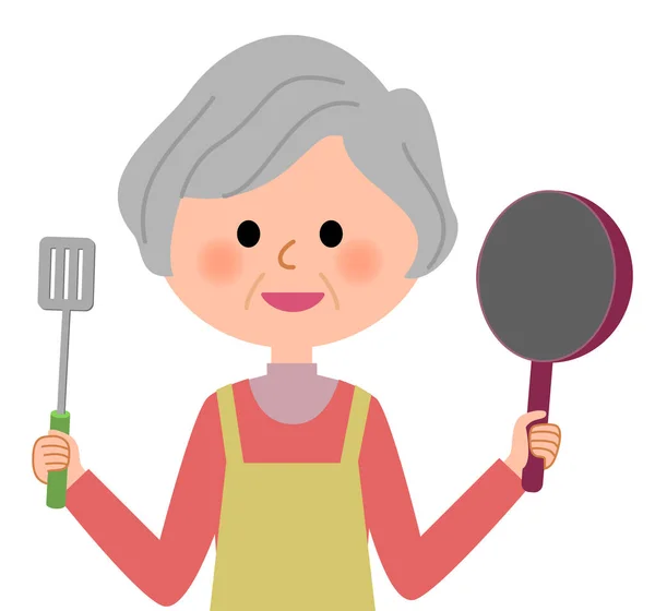 お年寄り 料理をするお年寄り女性のイラストです — ストックベクタ