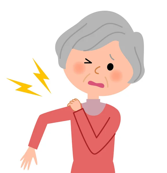 Ηλικιωμένη Γυναίκα Άλγος Ώμου Εικονογράφηση Ηλικιωμένων Γυναικών Πόνο Στον Ώμο — Διανυσματικό Αρχείο
