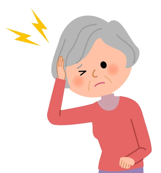 这是个例子 说明一个老年妇女的头很痛 — 图库矢量图片