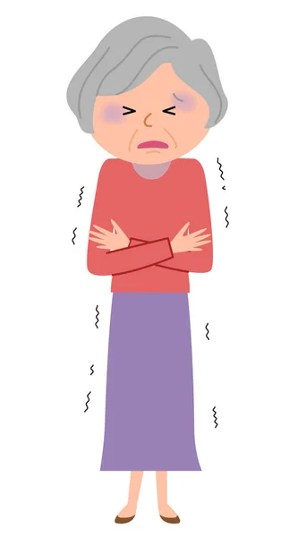 Elderly Woman Chest Pain Illustration Elderly Woman Who Runs Chills — Stock Vector