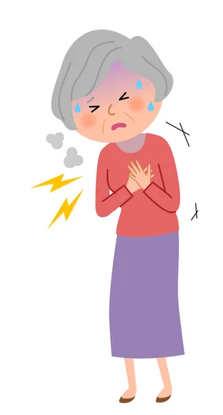 老年妇女 胸部疼痛 这是一个老年妇女胸部疼痛的例证 — 图库矢量图片